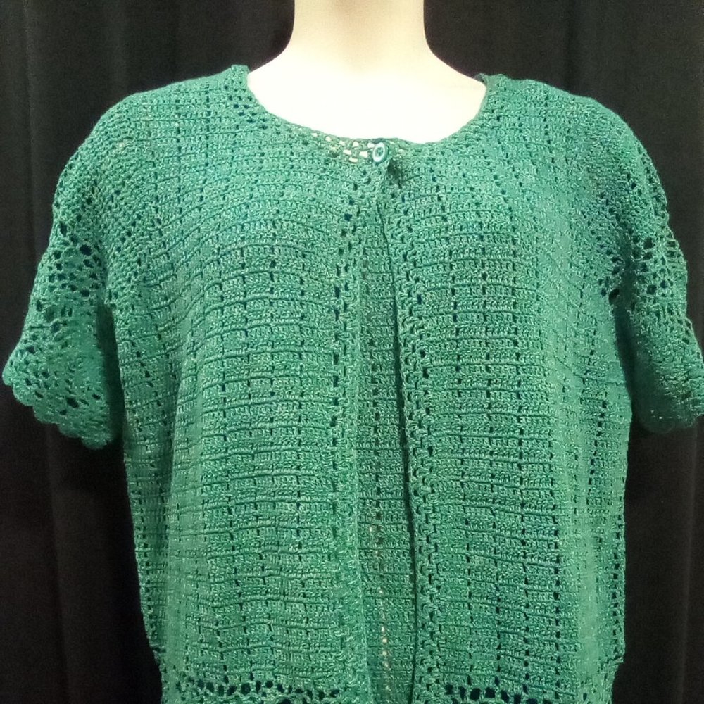 Jessica London Teal Green Crochet Shrug Twin Set 18/20 -- Final Price